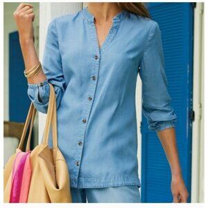 NWT! Soft Surroundings Twyla Tunic Shirt Denim Large Button Down Long Sleeve